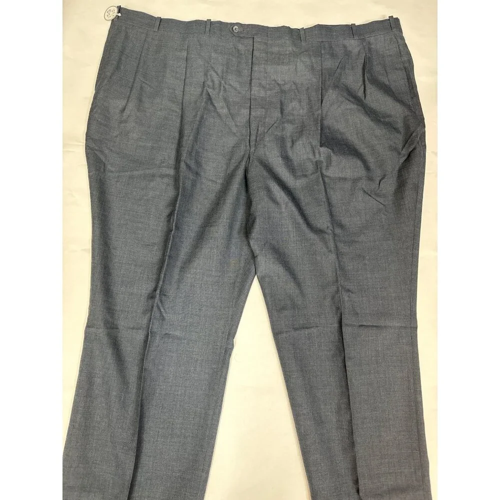 Berle Mens 56x37 Gray Worsted Wool Pleated Dress Pants Unfinished Hem